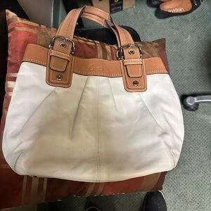 Coach Cream and Tan Shoulder Bag